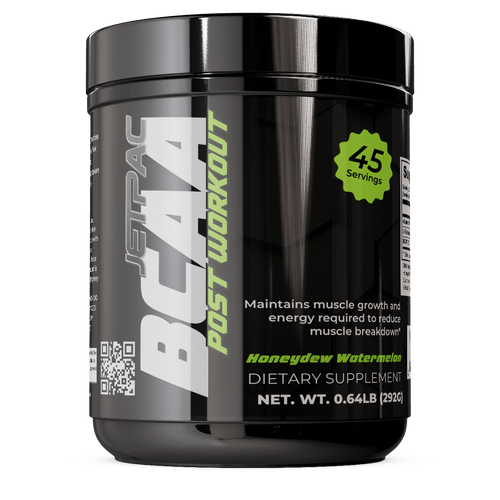 BCAA Post Workout powder container with honeydew watermelon flavor for muscle recovery.