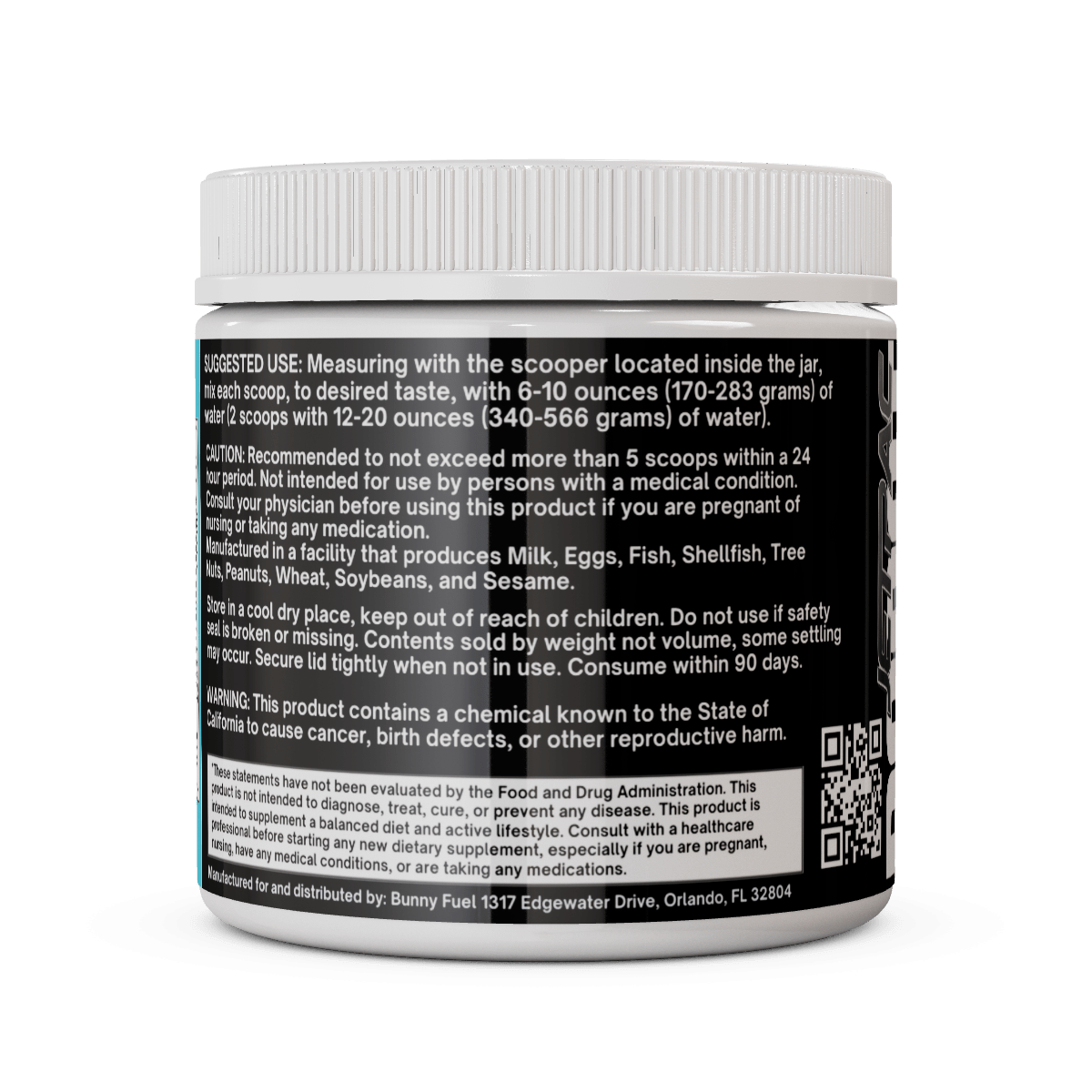 JetPac Boost Cotton Candy energy drink mix container with nutritional information and usage instructions.