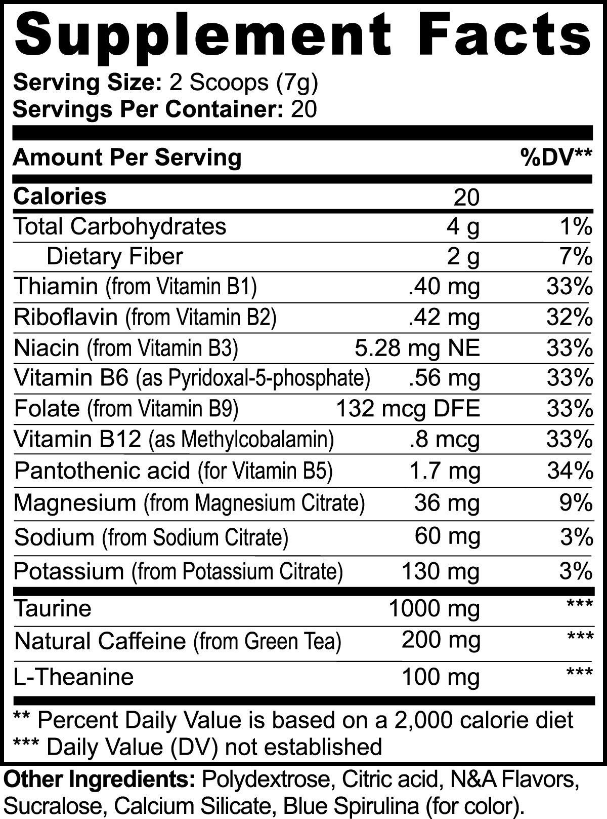 JetPac Boost Cotton Candy Energy Drink Mix supplement facts.